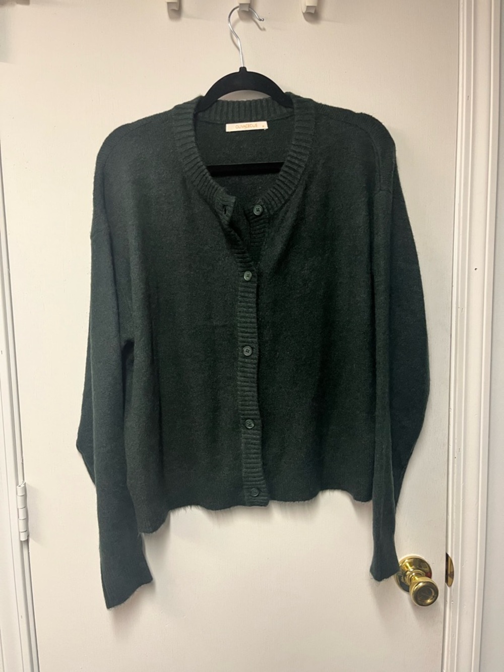 Olivaceous Forest Green Cropped Cardigan Sweater Button Front